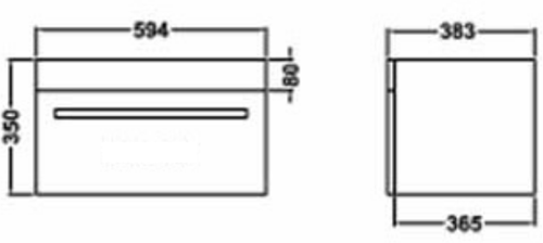 Technical image of Premier Eden Wall Mounted Vanity Unit With Door (White). 600x350mm.