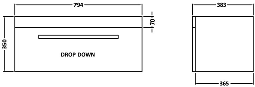 Technical image of Premier Cardinal Wall Mounted Vanity Unit With Door (White). 800x350mm.