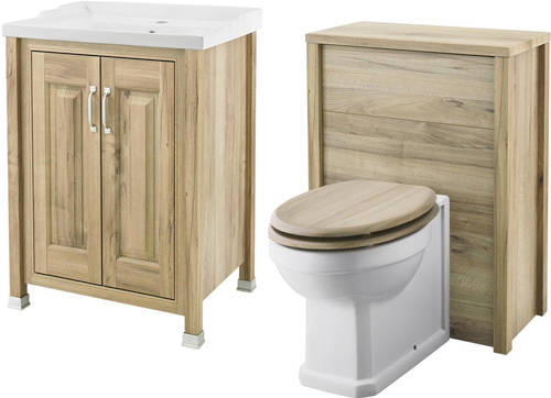 Larger image of Old London Furniture 600mm Vanity & 600mm WC Unit Pack (Walnut).