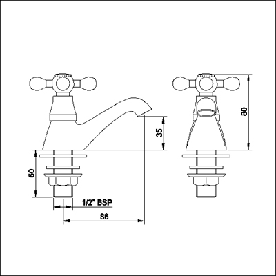 Technical image of Viscount Basin Taps (Pair, Antique Gold, Special Order)