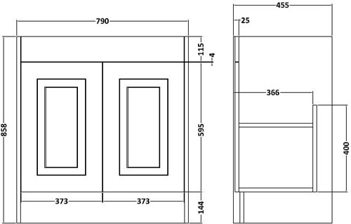 Technical image of Old London York 800mm Vanity Unit & 500mm WC Unit Pack (Grey).