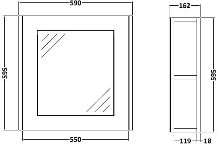 Technical image of Old London York 600mm Vanity, 500mm WC Unit & Mirror Cabinet Pack (Grey).