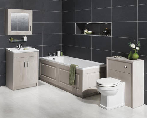 Example image of Old London York 800mm Vanity, 500mm WC Unit & Mirror Cabinet Pack (Grey).