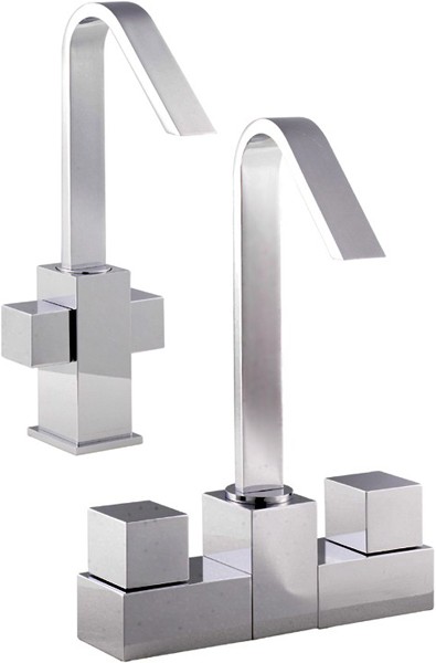 Larger image of Hudson Reed Zaro Basin Mixer & Bath Filler Tap Set (Chrome).