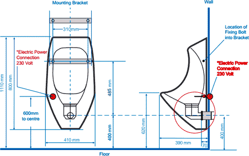 Technical image of Waterless Urinal 7 x Eco Urinal With Trap & ActiveCube (Polycarbonate).