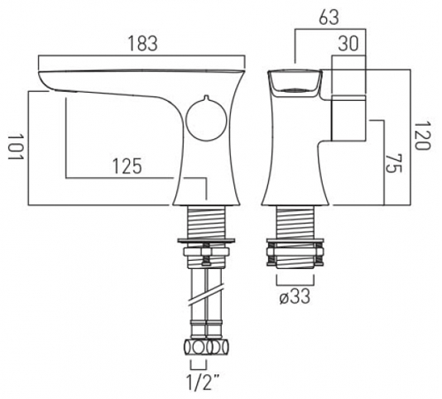 Technical image of Vado Altitude Progressive Basin Tap With Clic-Clac Waste (Brushed Nickel).