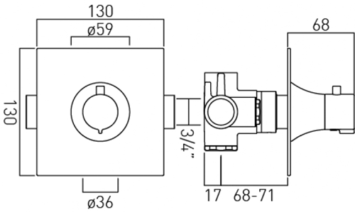 Technical image of Vado Altitude Thermostatic Shower Valve With Stop Valve (Chrome).