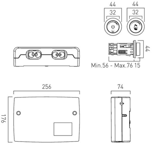 Technical image of Vado Sensori SmartDial Thermostatic Shower With Shower & Bath Outlets.