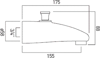 Technical image of Vado Matrix 3/4" Bath Spout With Diverter (Chrome).