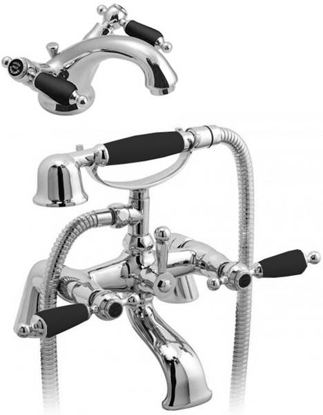 Larger image of Vado Kensington Basin & Bath Shower Mixer Tap Pack (Chrome & Black).