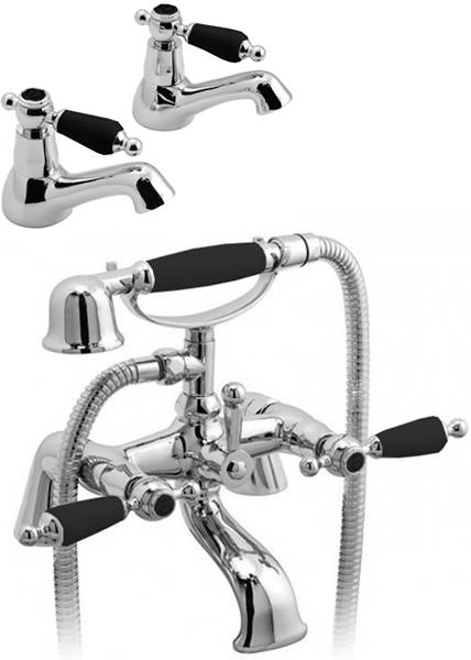 Larger image of Vado Kensington Pillar Basin & Bath Shower Mixer Tap Pack (Chrome & Black).