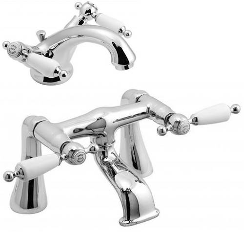 Larger image of Vado Kensington Basin Mixer & Bath Filler Tap Pack (Chrome & White).