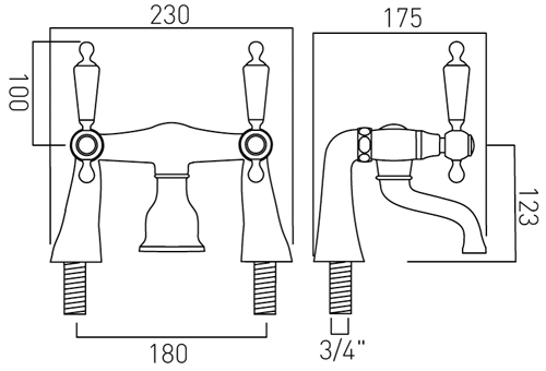 Technical image of Vado Kensington Basin Mixer & Bath Filler Tap Pack (Chrome & White).