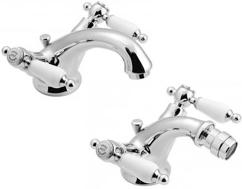 Larger image of Vado Kensington Basin & Bidet Mixer Tap Pack (Chrome & White).