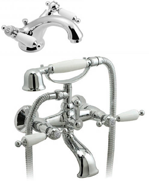 Larger image of Vado Kensington Basin Mixer & Wall Mounted BSM Tap Pack (Chrome & White).