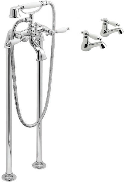 Larger image of Vado Kensington Basin Taps & Floorstanding BSM Pack (Chrome & White).