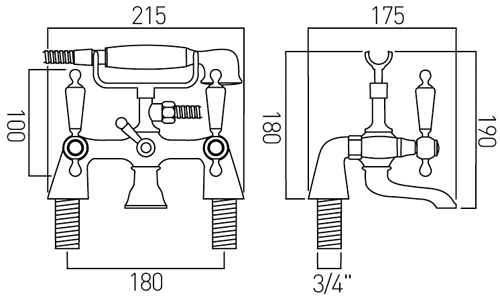 Technical image of Vado Kensington Basin & Bath Shower Mixer Tap Pack (Chrome & White).