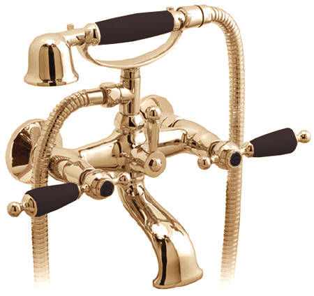 Example image of Vado Kensington Basin Mixer & Wall Mounted BSM Tap Pack (Gold & Black).