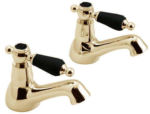 Example image of Vado Kensington Pillar Basin & Bath Shower Mixer Tap Pack (Gold & Black).