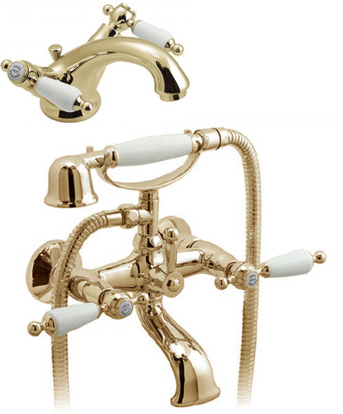 Larger image of Vado Kensington Basin Mixer & Wall Mounted BSM Tap Pack (Gold & White).