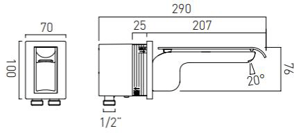 Technical image of Vado Kovera Wall Mounted Basin Mixer Tap (Chrome).