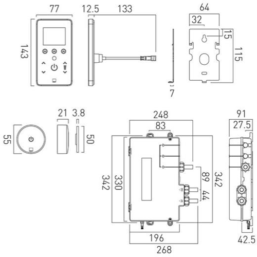 Technical image of Vado Sensori SmartTouch Shower With Wireless Remote (1 Outlet).