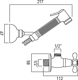 Technical image of Vado Shattaf Luxury Hand Held Bidet Spray Kit With Stop Cock (Chrome).