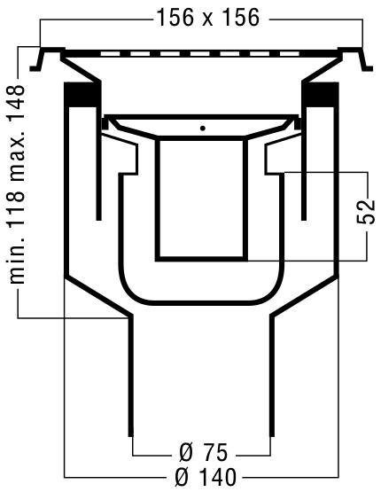 Technical image of VDB Shower Drains Shower Drain 150x150mm (Stainless Steel).