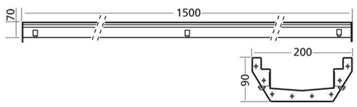 Technical image of VDB Industrial Drains Connect Channel Drain Part 1500x200mm (No Outlet).