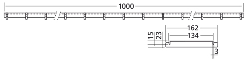 Technical image of VDB Industrial Drains Connect Channel Slot Grating Part 1000x162mm.