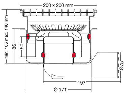 Technical image of VDB Unlimited Drains Commercial Drain 200x200mm (Mesh Grating).