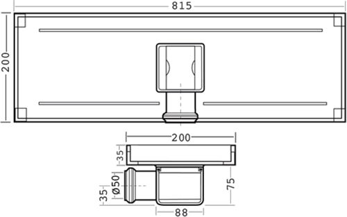 Technical image of VDB Tile Drains Shower Tile Channel 815x200mm (Stainless Steel).