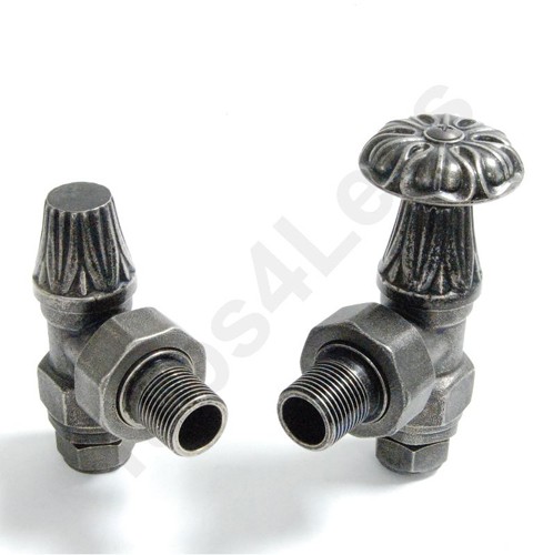 Larger image of Crown Radiator Valves Abbey Manual & LS Angled Radiator Valves (Pewter).