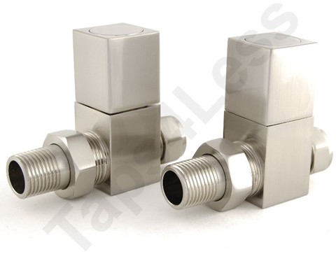 Larger image of Crown Radiator Valves Cubex Straight Radiator Valves (Satin Nickel).