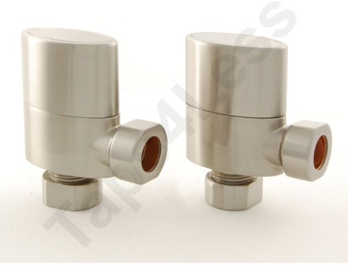 Example image of Crown Radiator Valves Ellipse Angled Radiator Valves & Sleeves (S Nickel).