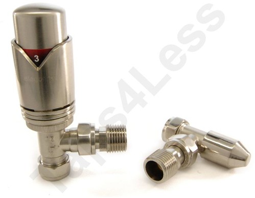 Larger image of Crown Radiator Valves Thermostatic Angled Radiator Valves (S Nickel).