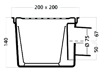 Technical image of Waterworld Outdoor Gully With Stainless Steel Grate & 3 Inch Side Outlet. 200mm.