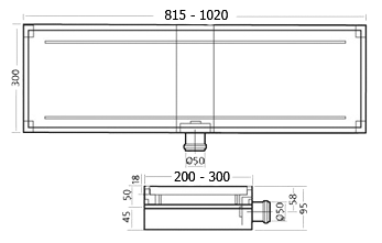 Technical image of Waterworld Stainless Steel Wetroom Tile Drain With Frame. 815x200mm.