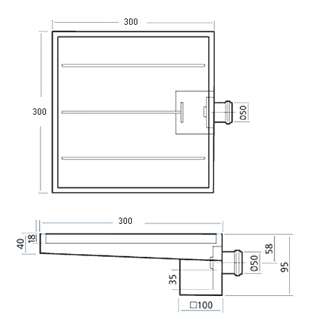 Technical image of Waterworld Stainless Steel Wetroom Tile Gully With Side Outlet. 300mm.