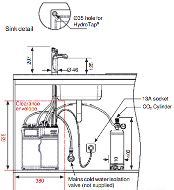 Technical image of Zip G5 Classic 5 In 1 HydroTap For 1 - 20 People (Brushed Chrome, Mains).