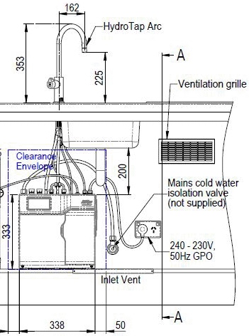 Technical image of Zip Arc Design Filtered Boiling Water Tap (41 - 60 People, Brushed Chrome).